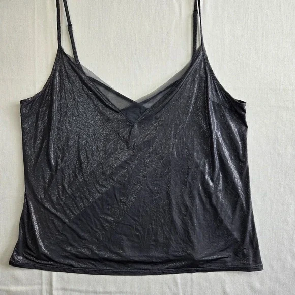 Victorias Secret Metallic Mesh V‎ Neck Cami Tank Top Womens L Silver Glamorous - Picture 4 of 11